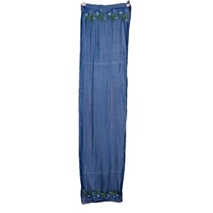 Vintage April‎ Cornell Blue Embroidered  Boho Cottage Core Scarf 11x50